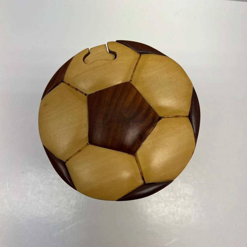Wooden‎ Soccer Ball Flower Puzzle Box Trinket Storage Container Unique Gift